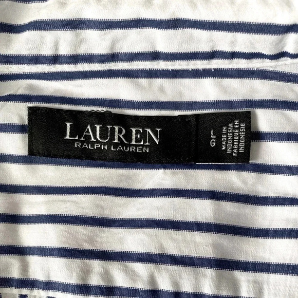 LAUREN RALPH LAUREN | Navy/White Long Sleeve Striped Button Up Cotton Shirt L - Picture 9 of 10